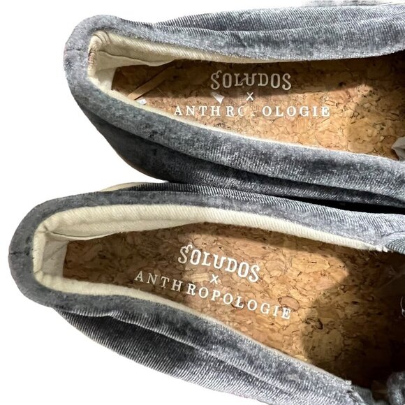 Soludos X Anthropologie Grey Velvet Slip-On Buffalo Slip On Flats Shoes Size 6.5 - Picture 2 of 6